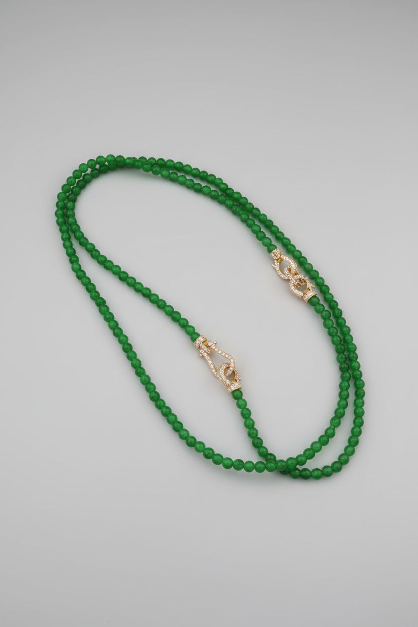 88-Bead Guatemalan Jade Necklace with Lab-Grown Diamond and 18K Gold
