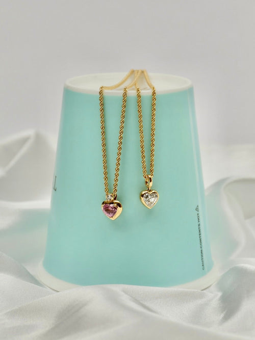 1 Carat Heart-Shaped Pink Citrine Bezel Necklace in 18K Gold
