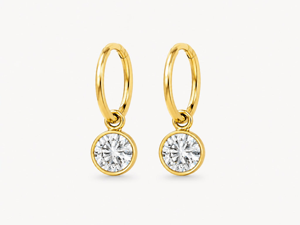 1.7 CTW Georgian Round Earrings 18K Gold Bezel Setting