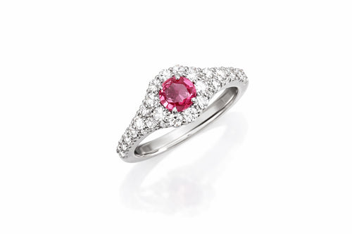 0.65 Carat Unheated Padparadscha Sapphire Ring with Natural Diamonds GIA Certificate