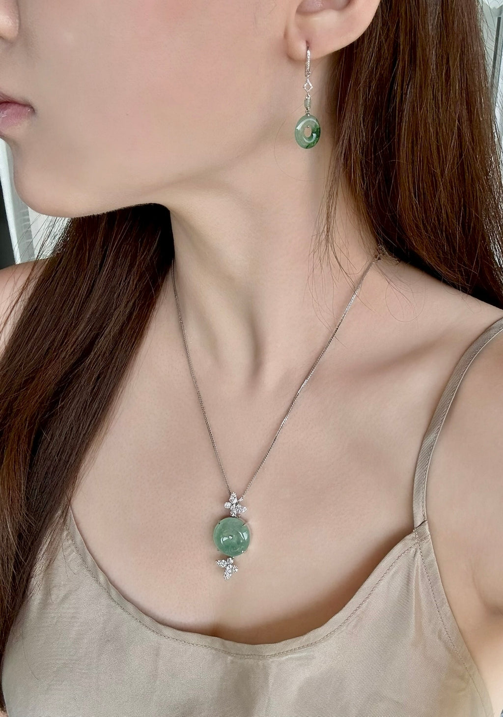 Multi-wear Icy Green Jade With Natural Diamond And Pearls