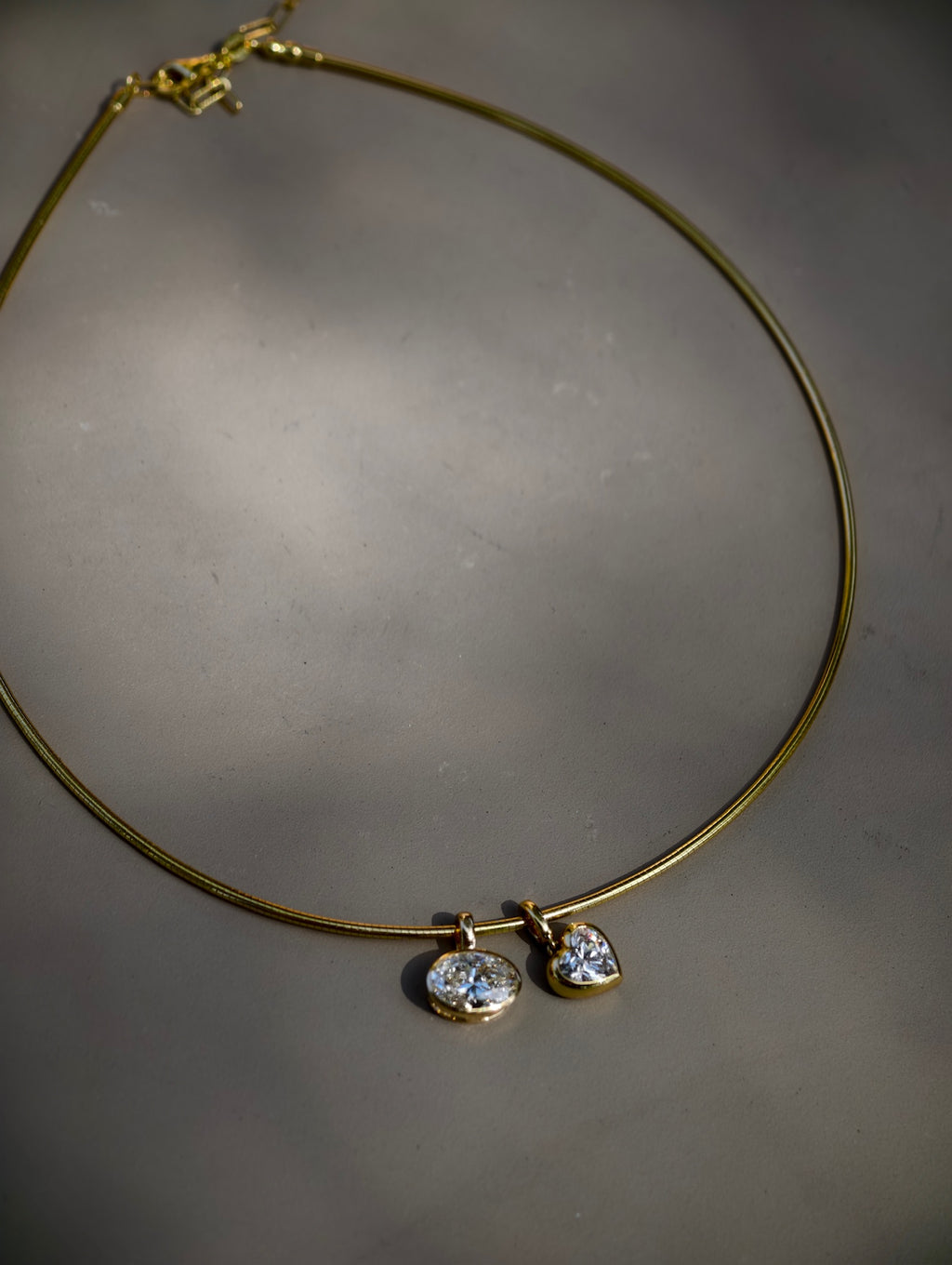 18K Omega Chain Choker with 2 Carats Oval Bezel Diamond Pendant