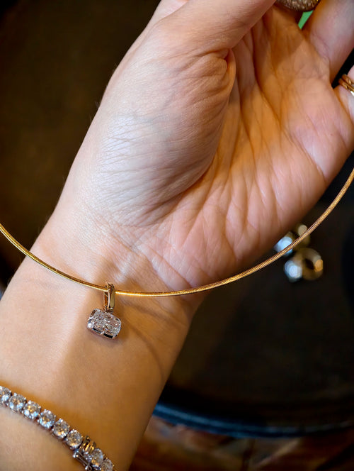1.52 CT Georgian East West Cushion Lab Diamond 18K Gold Omega Choker