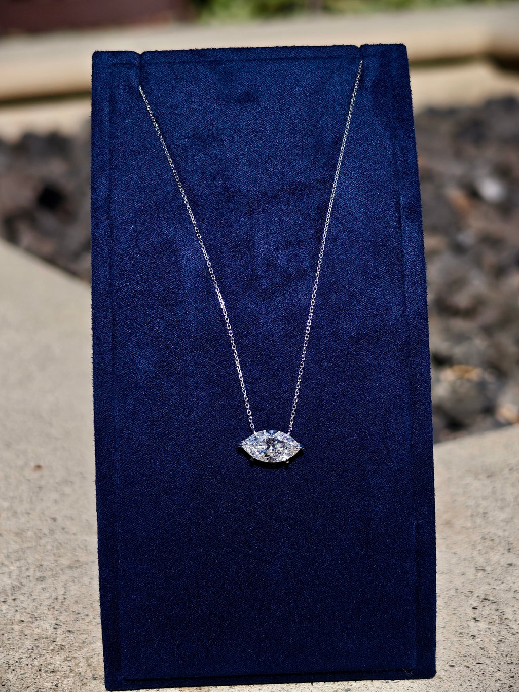 3 Carat East-Westm Marquise Lab Diamond Necklace in 18K White Gold