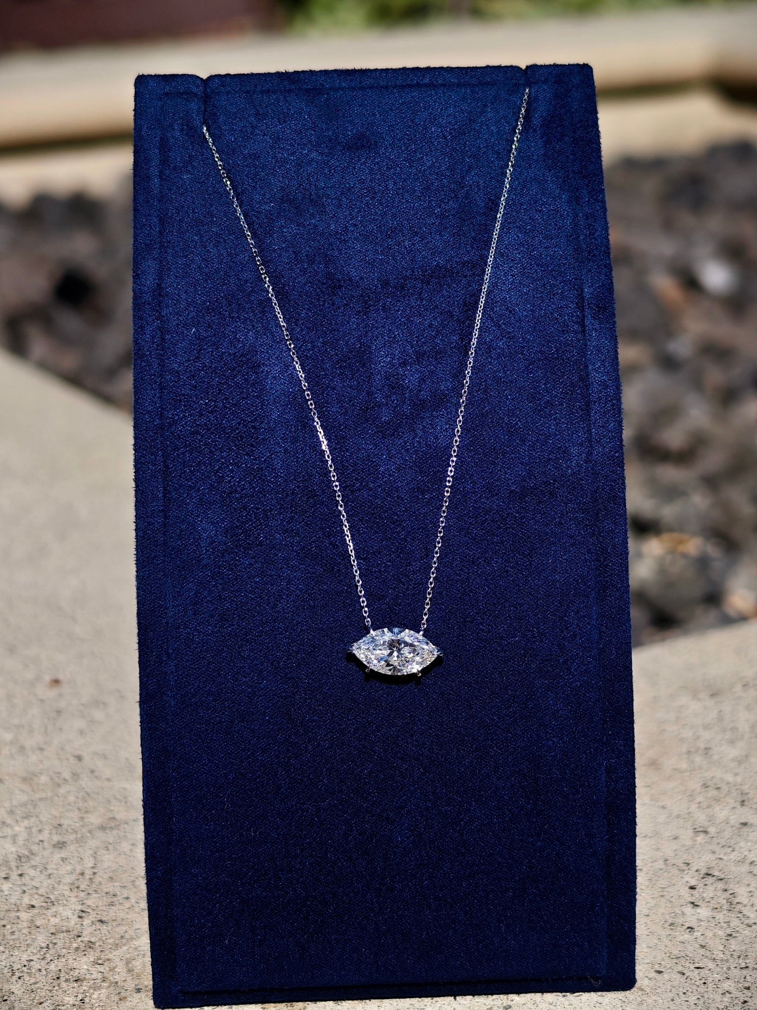 3 Carat East-Westm Marquise Lab Diamond Necklace in 18K White Gold