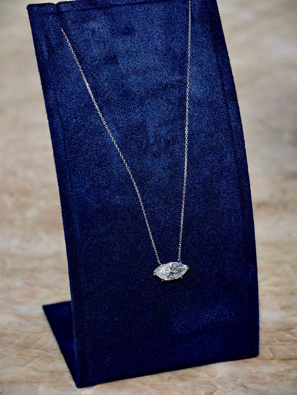 3 Carat East-Westm Marquise Lab Diamond Necklace in 18K White Gold
