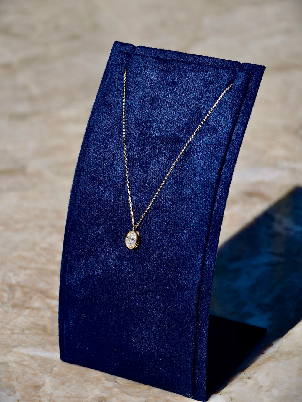 0.949 Carat Oval Bezel-Set Lab-Grown Diamond Necklace in 18K Gold