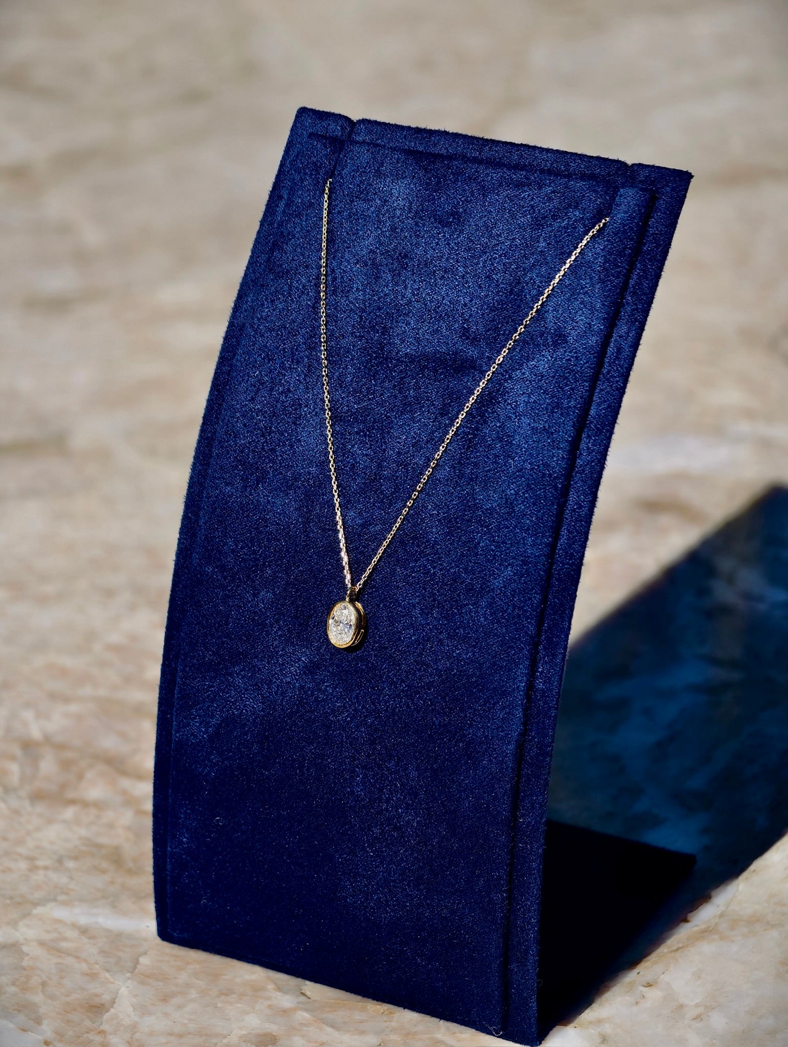 0.949 Carat Oval Bezel-Set Lab-Grown Diamond Necklace in 18K Gold