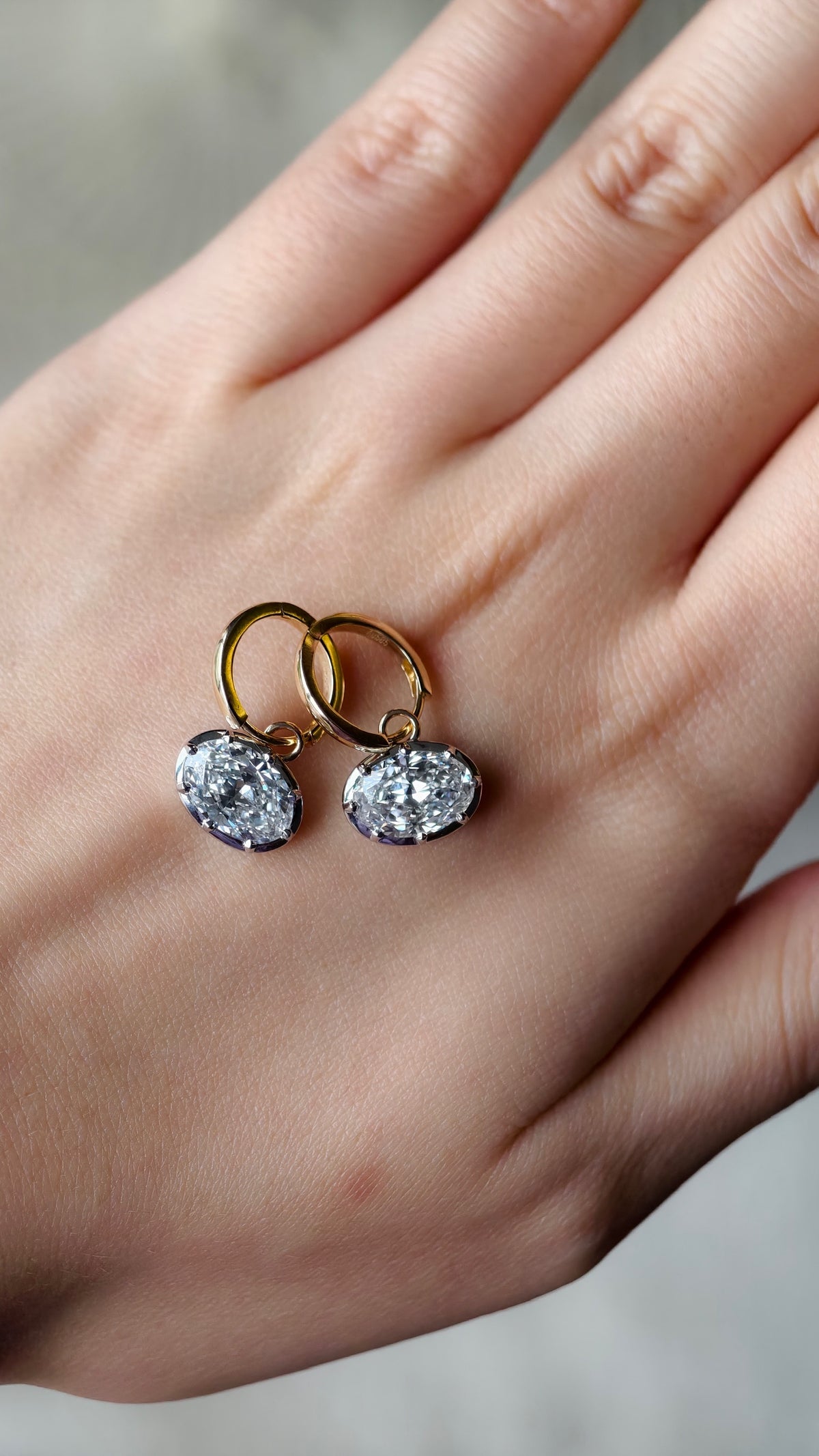 4 CTW Georgian Black Gold Oval Earrings - Lab Diamonds & 18K Gold IGI Certified