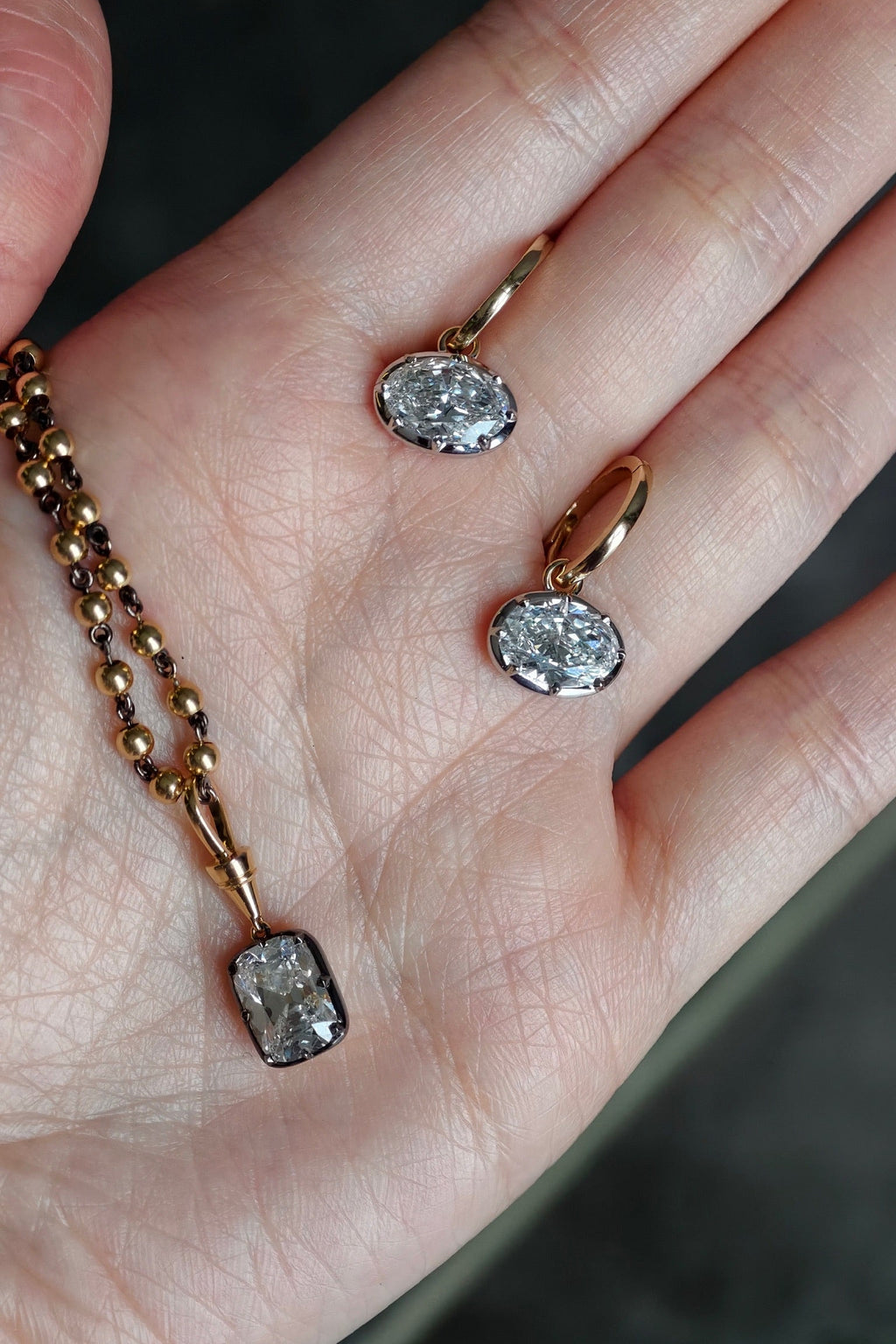 2.25 CTW Georgian Black Gold Cushion Necklace- Lab Diamonds & 18K Gold IGI Certified