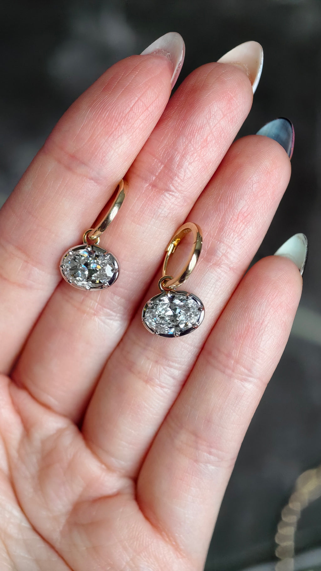 4 CTW Georgian Black Gold Oval Earrings - Lab Diamonds & 18K Gold IGI Certified