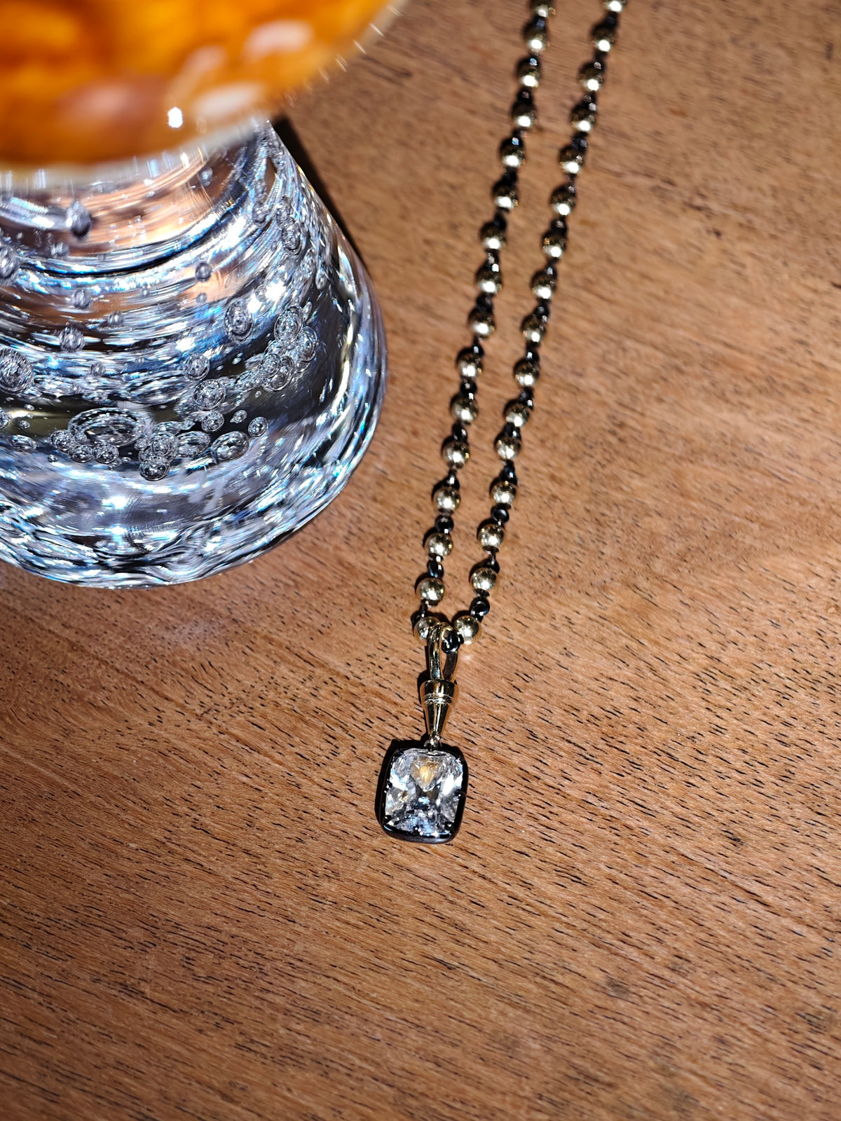2.25 CTW Georgian Black Gold Cushion Necklace- Lab Diamonds & 18K Gold IGI Certified