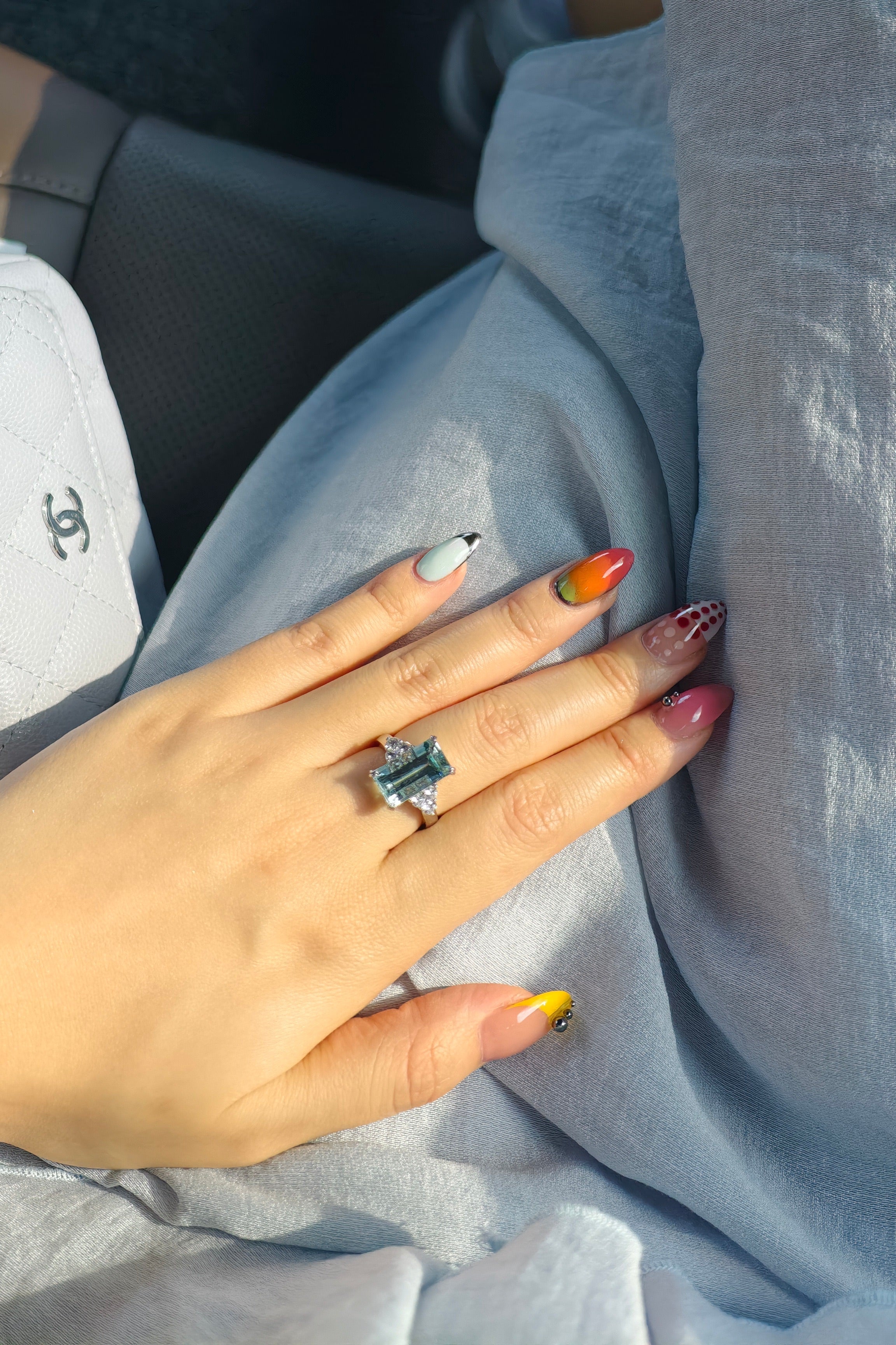 4.9 Carat Emerald Cut Aquamarine Ring set in 14K Gold and Lab Diamonds