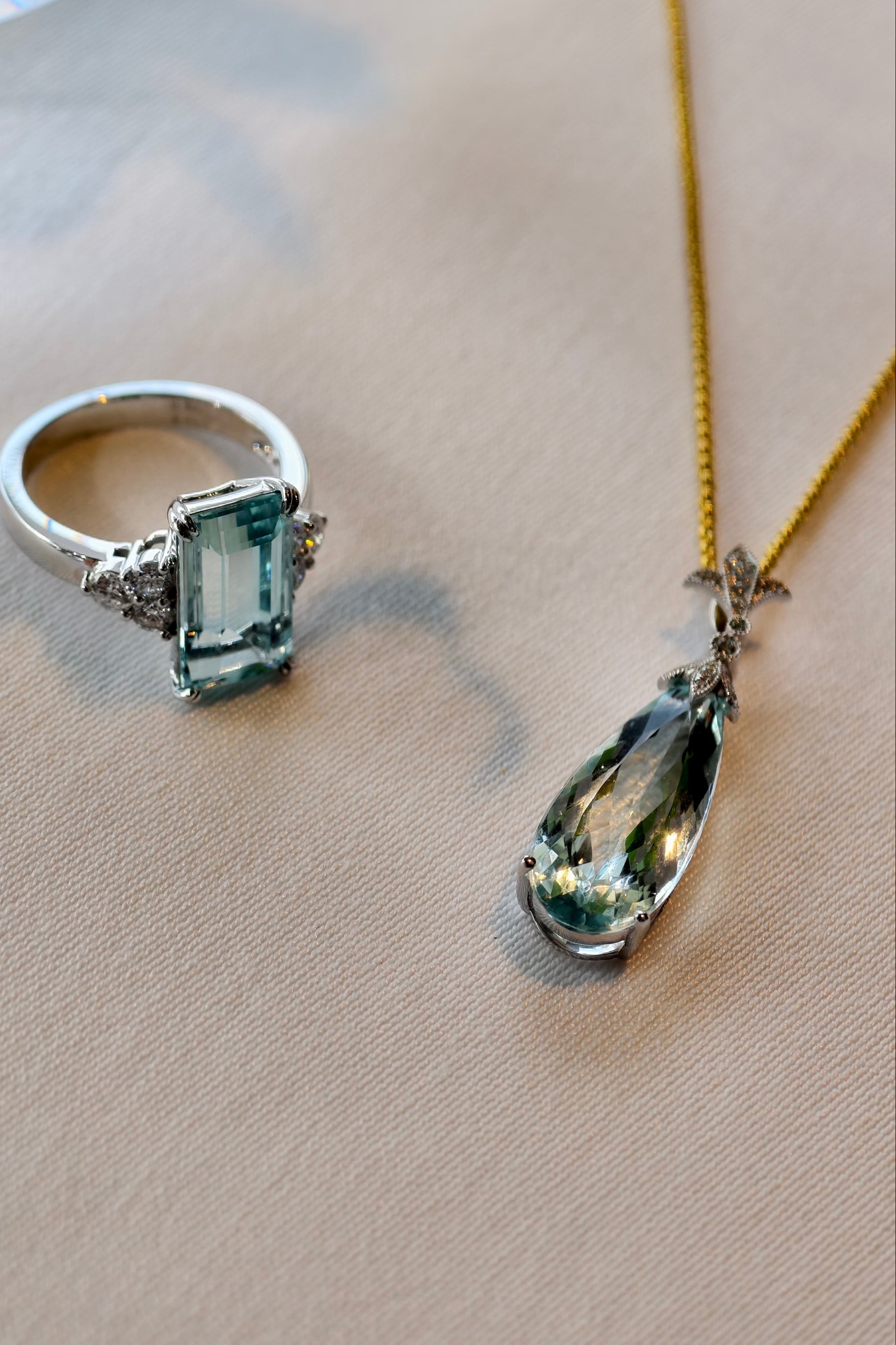 6.76 Carat Tear Drop Aquamarine Necklace set in 14K Gold