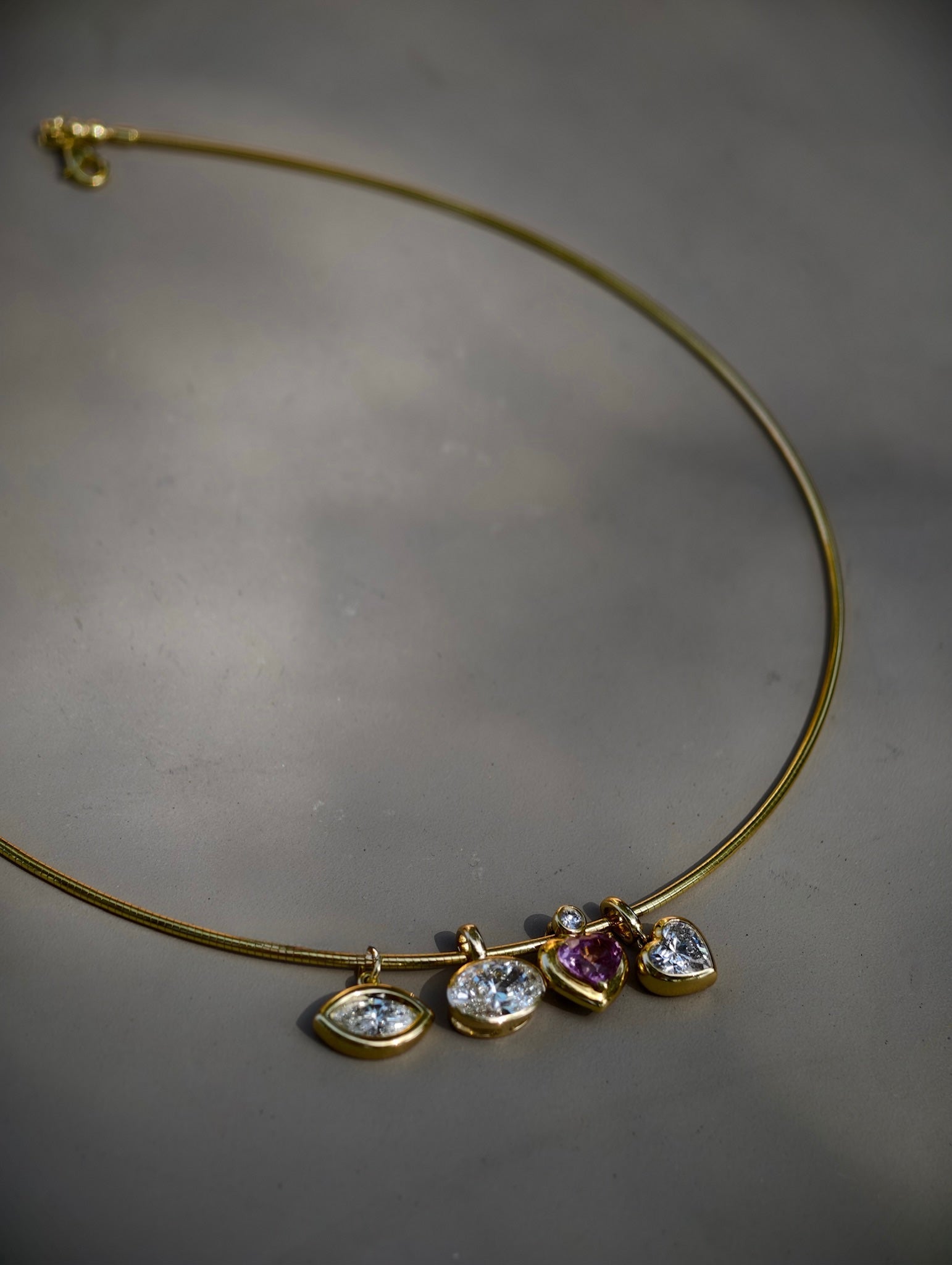 18K Omega Chain Choker with 2 Carats Oval Bezel Diamond Pendant