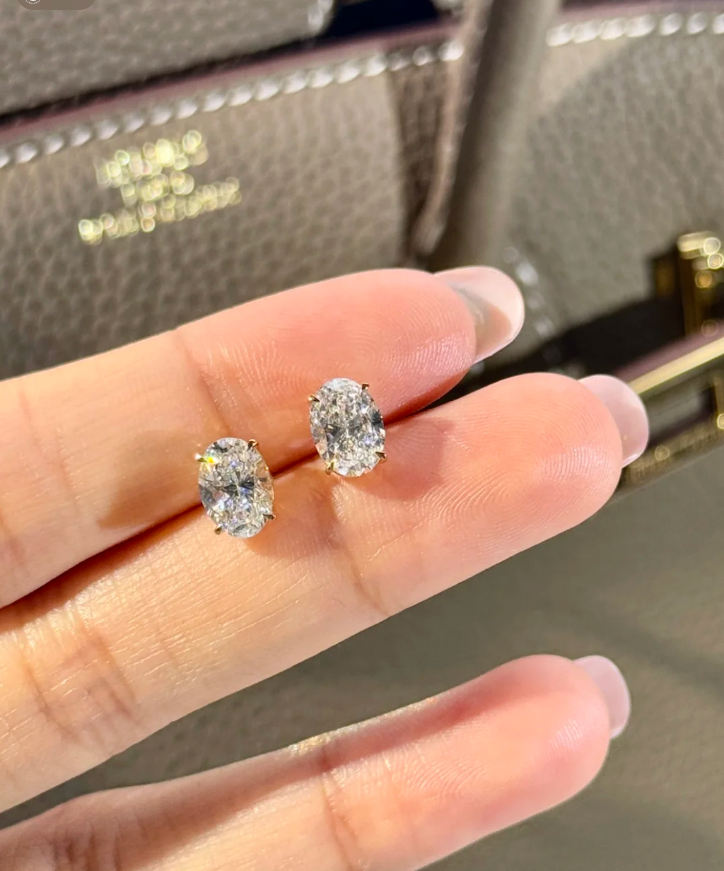 2 CTW Lab Diamond Oval Stud Earrings IGI Certificate