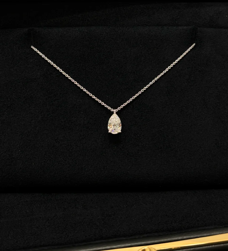 1 Carat Pear Lab Diamond Necklace IGI Certificate