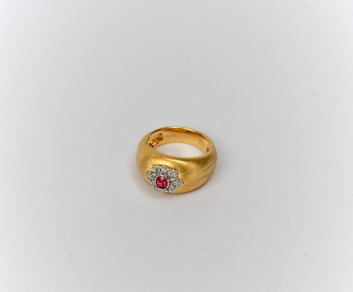 Natural Citrine & Natural Diamond Ring in Italian Brushed Gold