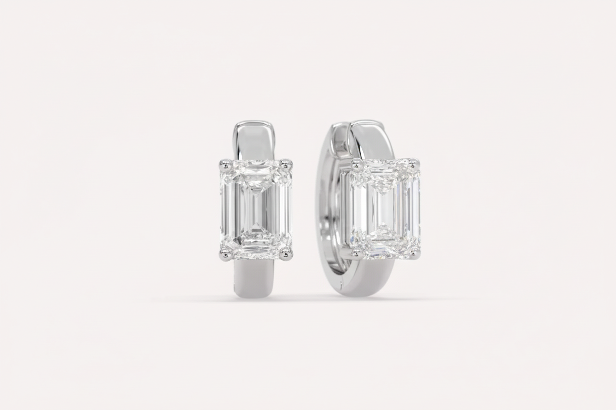 CTW 1.4 Carat Emerald Lab Diamond Hoop Earrings in Platinum