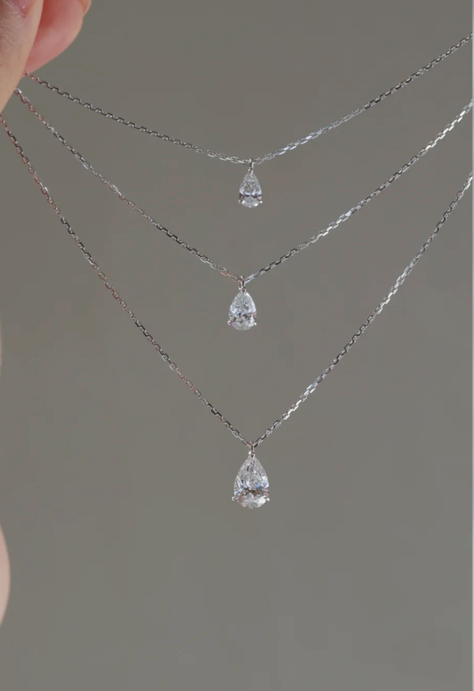 1 Carat Pear Lab Diamond Necklace IGI Certificate