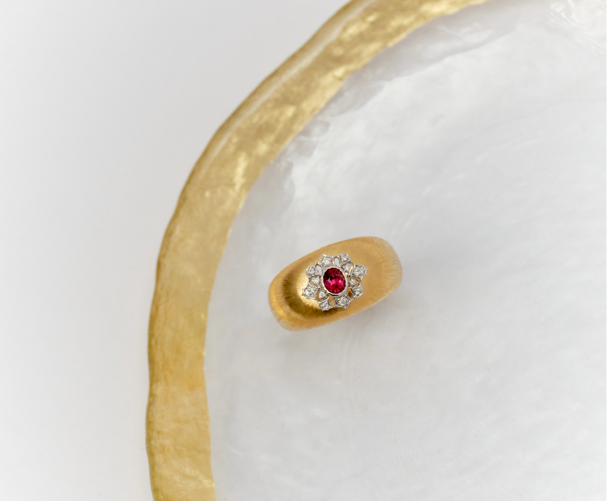 Natural Citrine & Natural Diamond Ring in Italian Brushed Gold