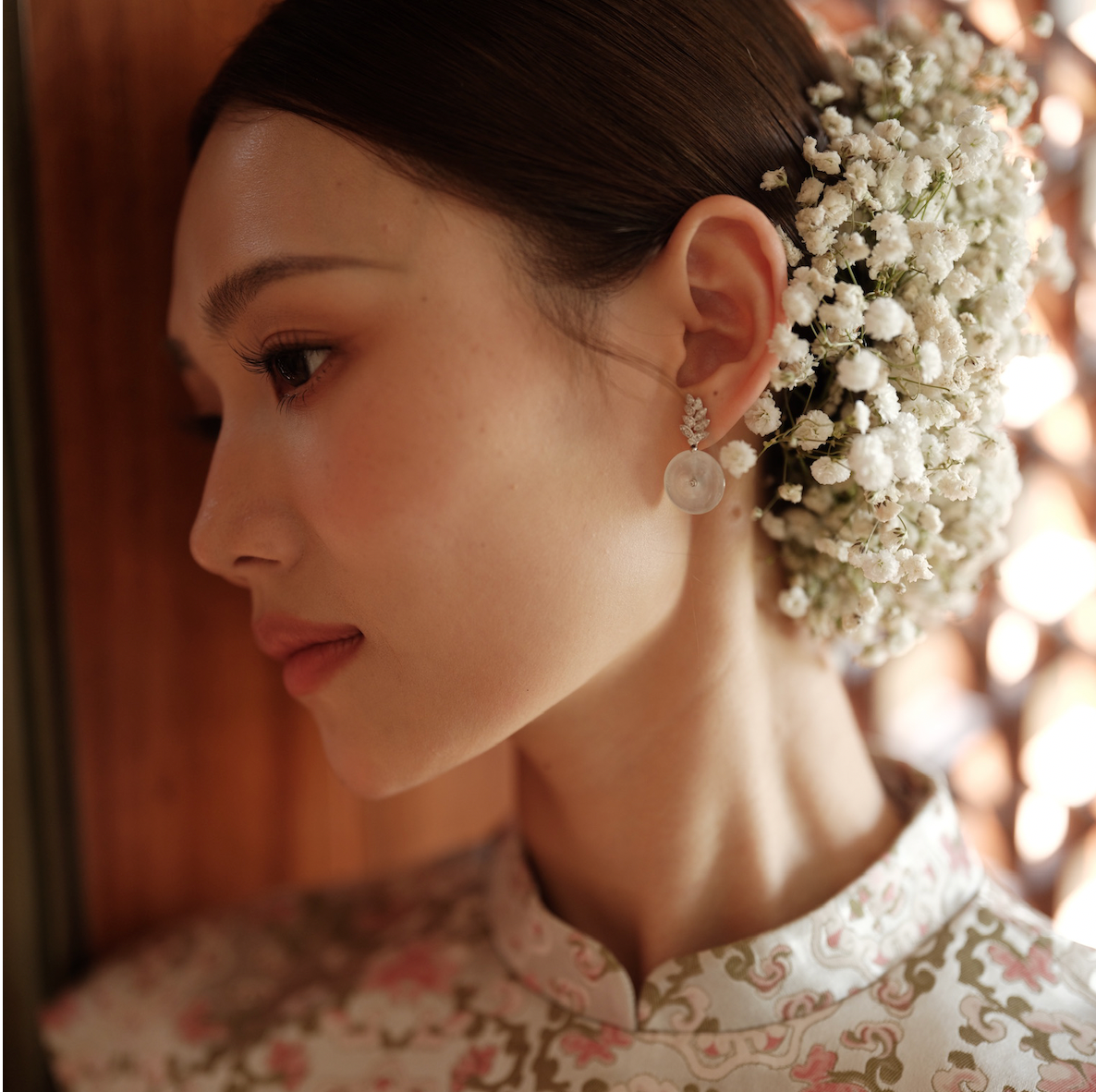 Icy White Jade Earrings with Natural Diamonds in 18K Gold