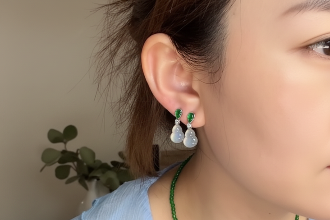 18K Gold Diamond Jade Drop Earrings