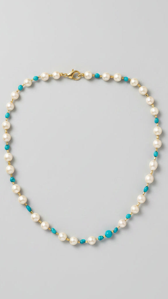 Akoya Pearl & Turquoise Necklace in 18K Yellow Gold