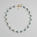 Akoya Pearl Necklace with Turquoise & Lapis Lazuli in 18K Yellow Gold