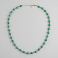 7mm Turquoise Necklace with Hand-Brushed & Laser-Cut 18K Yellow Gold Beads