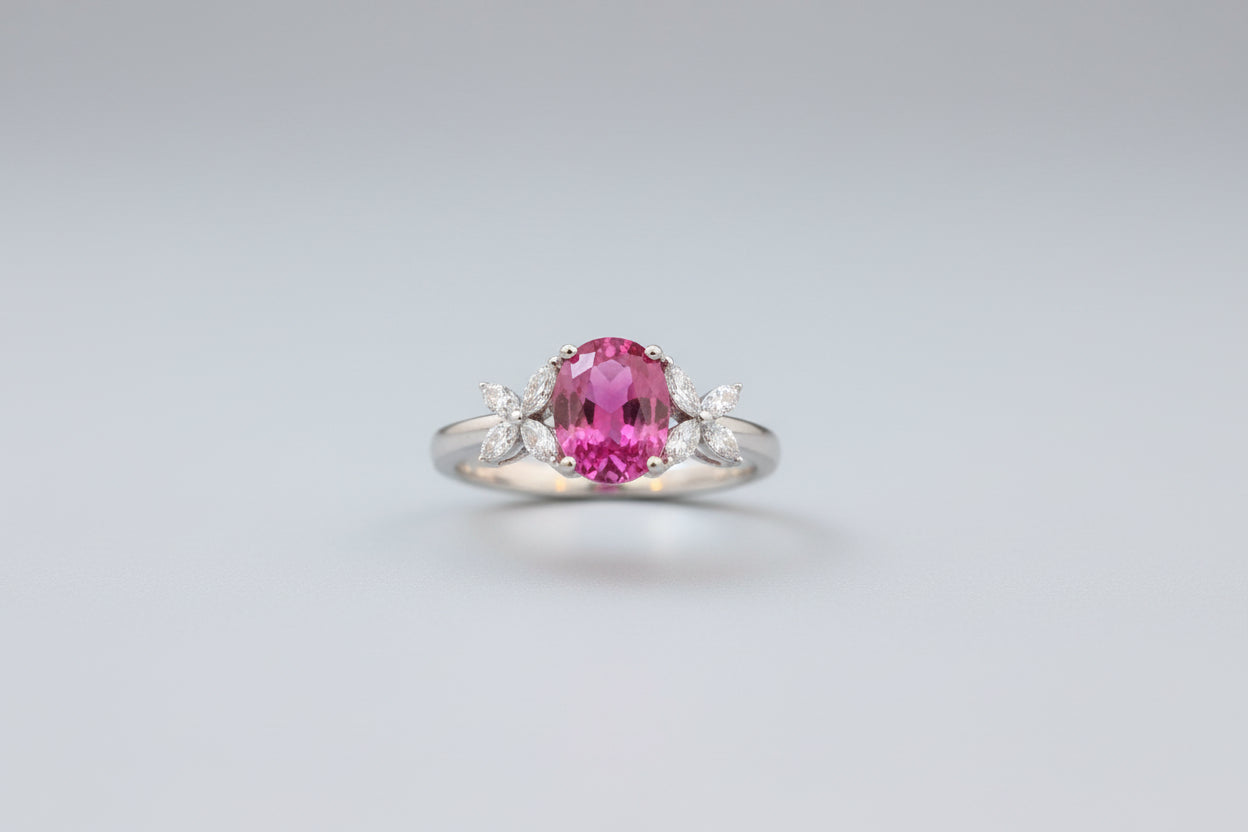 1.52 Carat Unheated Pink Sapphire Ring 18K Gold Natural Diamond