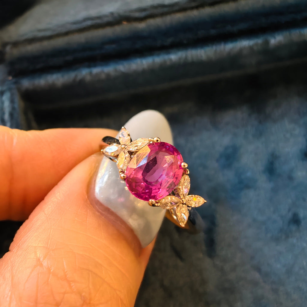 1.52 Carat Unheated Pink Sapphire Ring 18K Gold Natural Diamond