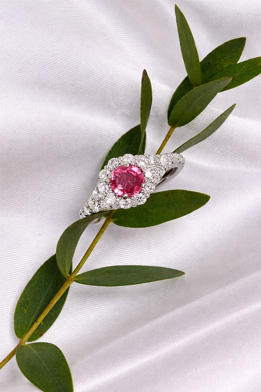 0.65 Carat Unheated Padparadscha Sapphire Ring with Natural Diamonds GIA Certificate