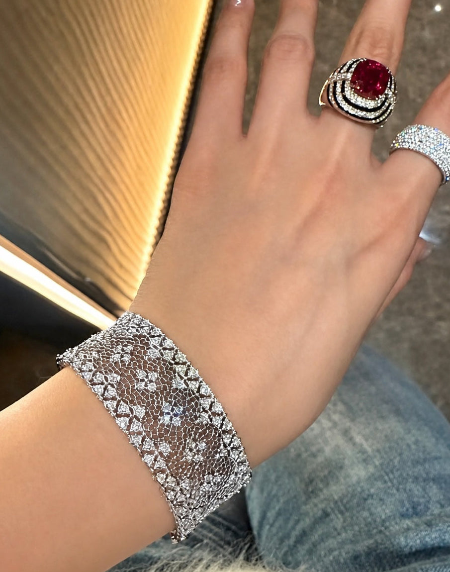 Lumière Weave - Floral Lace Diamond Bracelets in 18K White Gold