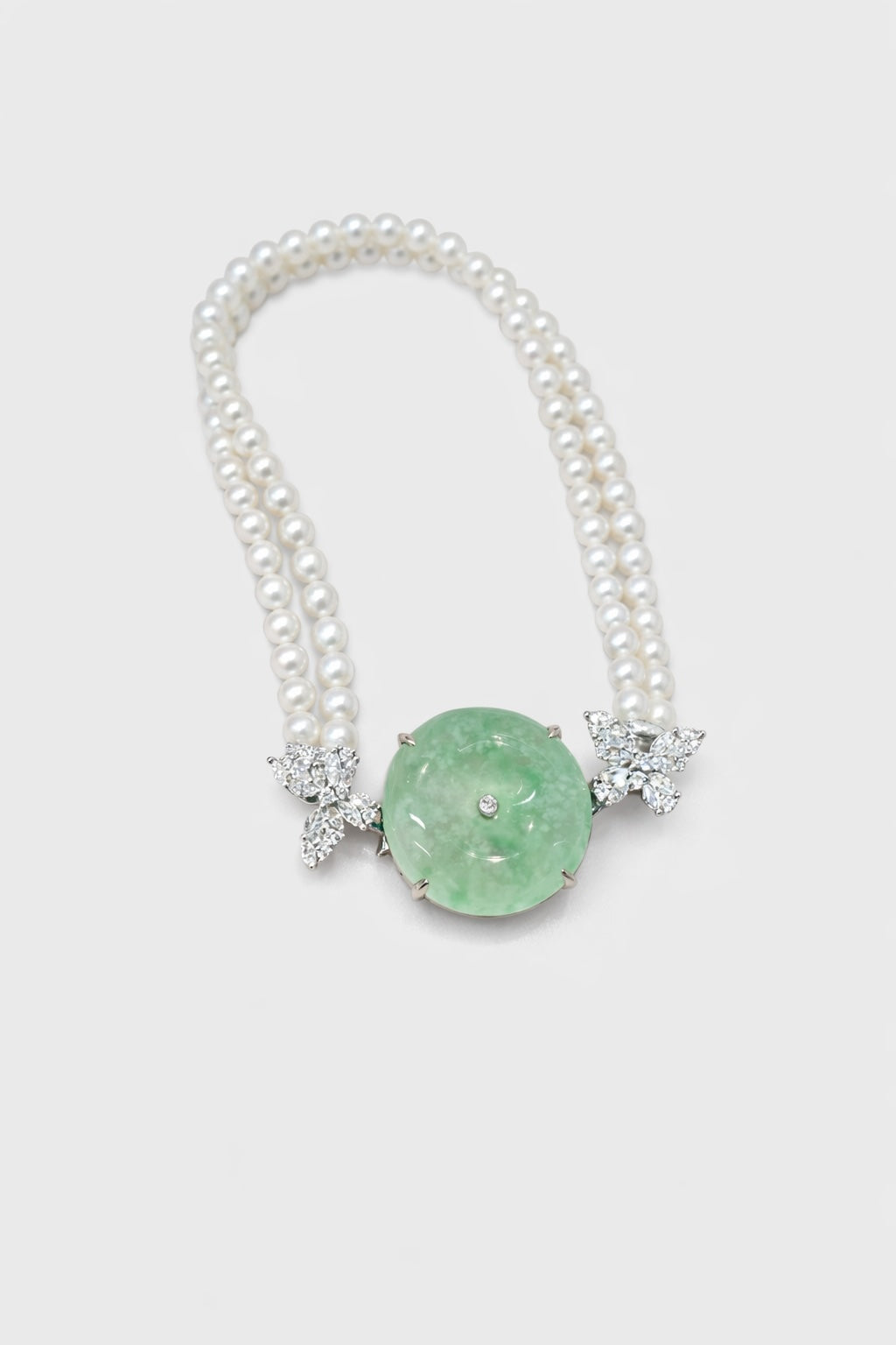 Multi-wear Icy Green Jade With Natural Diamond And Pearls