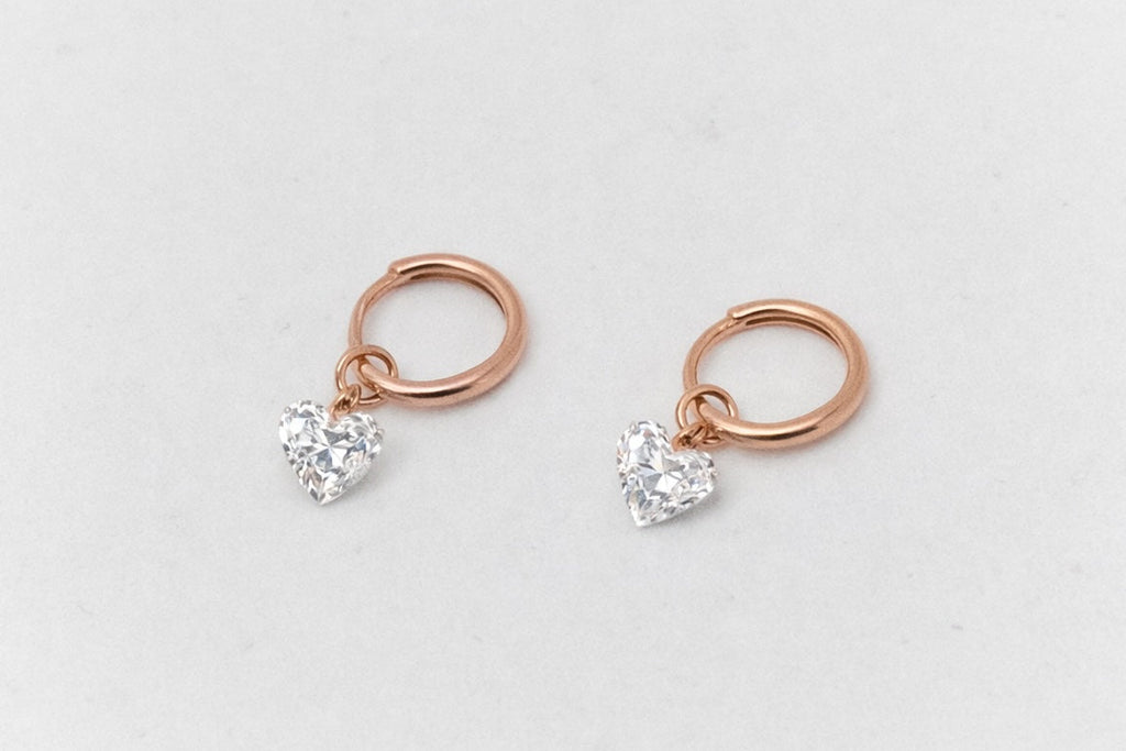 CTW 1 Carat Heart Lab Diamond Earrings in 18K Gold