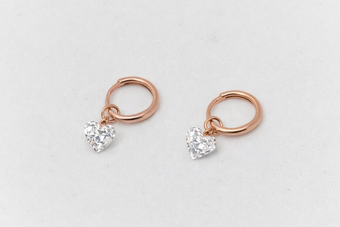 CTW 1 Carat Heart Lab Diamond Earrings in 18K Gold