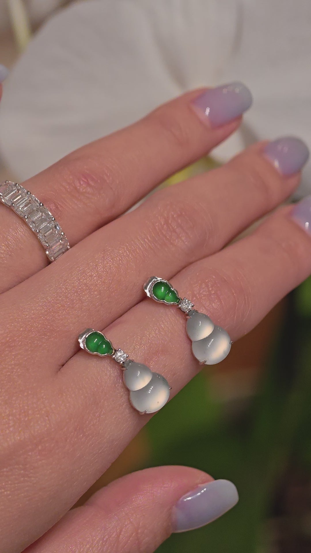 18K Gold Diamond Jade Drop Earrings