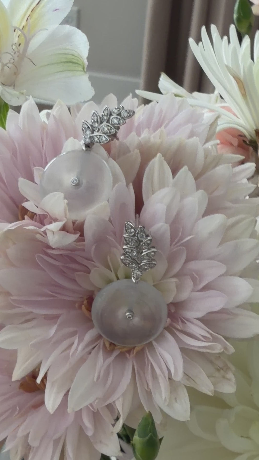 Icy White Jade Earrings with Natural Diamonds in 18K Gold