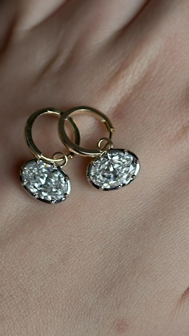 4 CTW Georgian Black Gold Oval Earrings - Lab Diamonds & 18K Gold IGI Certified